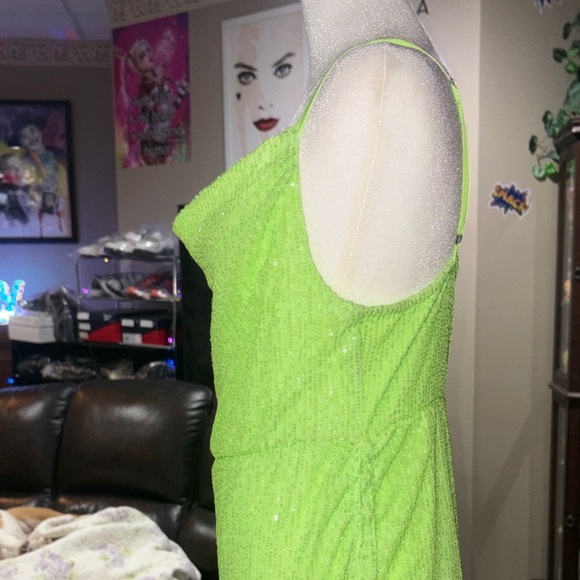 Wild Fable Sz L NWOT Neon Green sequins Ruched Women  mini Dress - Picture 6 of 11